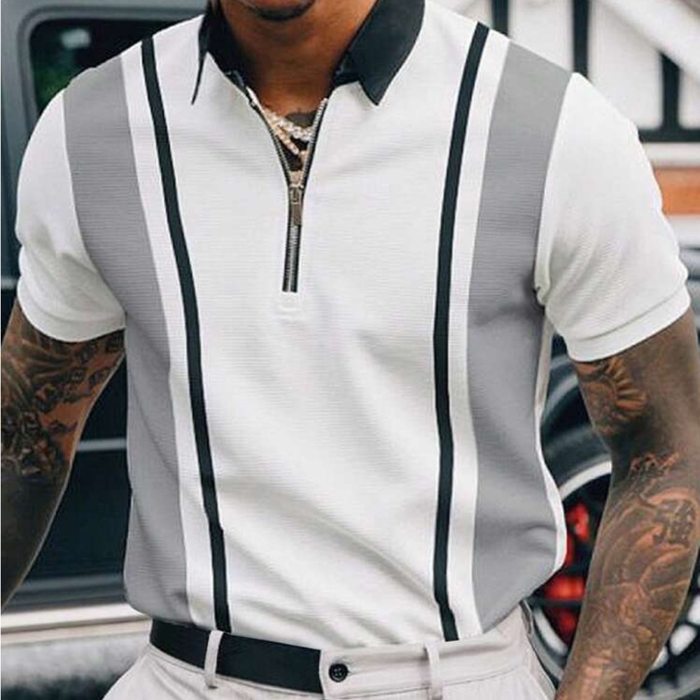 Manfinity Homme Men Colorblock Quarter Zip Collar Color Block Going Out Polo